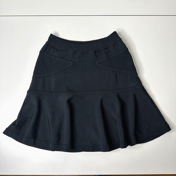 A.L.C. Jet Black A-Line Elastic Waist Knit Bandage Stretch Ruffle Flare Mini S - Picture 1 of 11